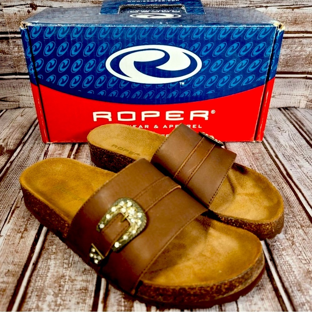 🚩🆕 NWT ROPER Brown Oily Buffalo Crazy Horse Casual Leather Sandal NIB Size: 8